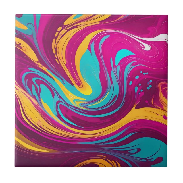 Bright Fluid Swirls Acrylic Ceramic Tile (Front)