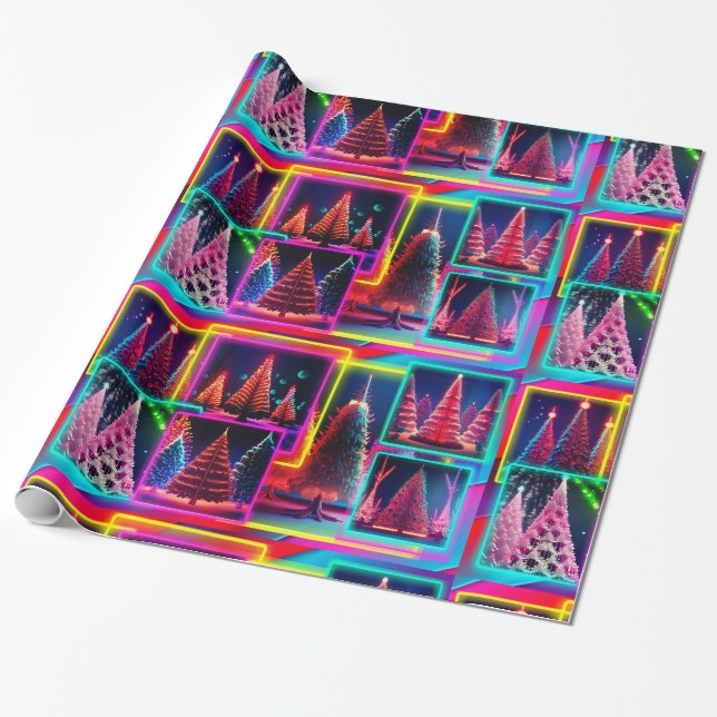 Bright, Fluorescent Holiday TREE Wraps Wrapping Paper (Unrolled)