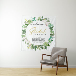 BRIGHT FOLIAGE WATERCOLOR BRIDAL SHOWER WELCOME TAPESTRY