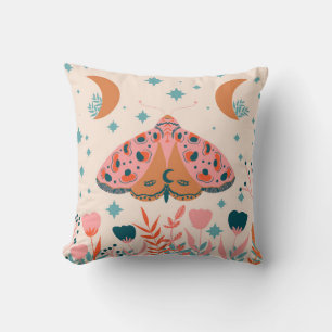 Bright Folk art Moths pattern Cushion