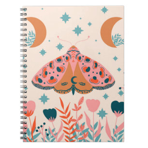 Bright Folk art Moths pattern Notebook