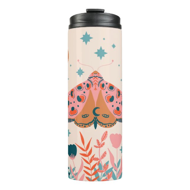 Bright Folk art Moths pattern Thermal Tumbler (Front)
