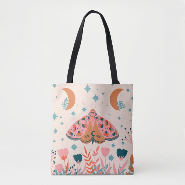 Bright Folk art Moths pattern Tote Bag (Front)