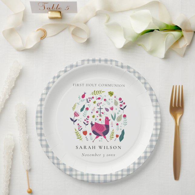 Bright Folk Farm Flora Birdie First Holy Communion Paper Plate (Wedding)