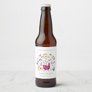 Bright Folk Farm Floral Bird Any Age Birthday Beer Bottle Label