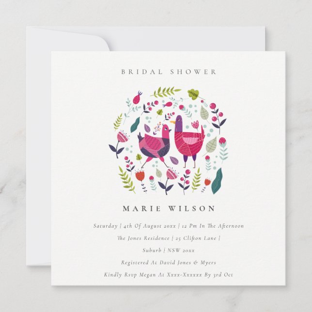 Bright Folk Farm Floral Bird Bridal Shower Invite (Front)