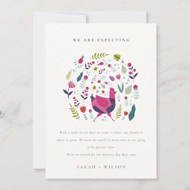 Bright Folk Farm Floral Birdie Baby Announcement (Front)