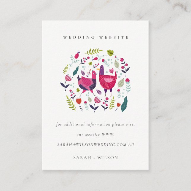 Bright Folk Farm Floral Love Birds Wedding Website Enclosure Card (Front)