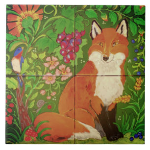 Bright Forest / Fox Bird / Flower Grapes Art Mural Ceramic Tile