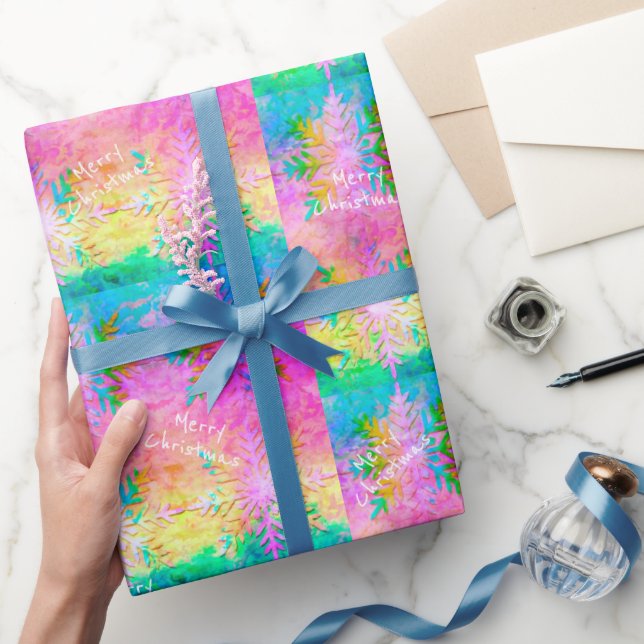 Bright Fractal Tie-Dye Crystal Snowflake Christmas Wrapping Paper (Gifting)