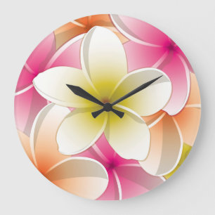 Bright Frangipani/ Plumeria flowers Large Clock
