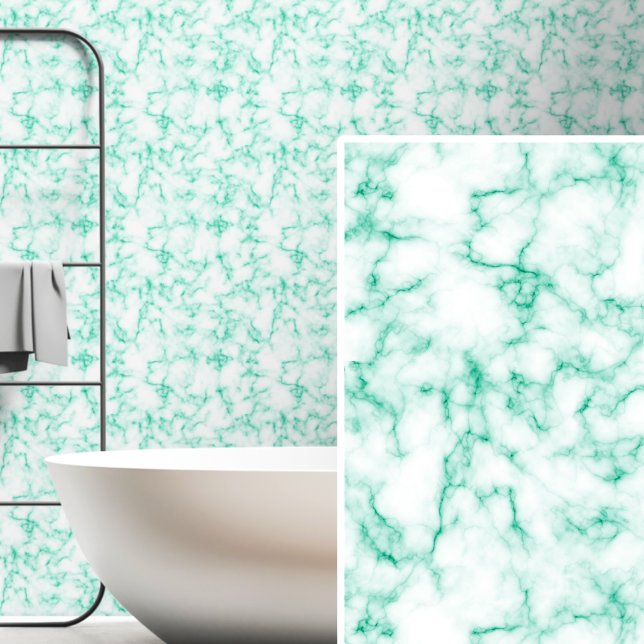 Bright fresh Mid Green on White Marbled  Wallpaper (Creator Uploaded)