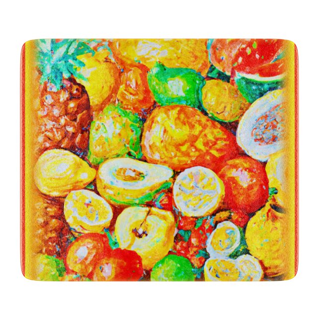 "Bright Fruits" Cute Painting. Buy Now  Cutting Board (Front)