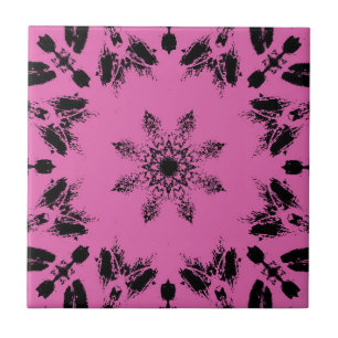 Bright fuchsia ebony black star flower geometric ceramic tile