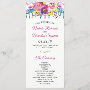 Bright Fuchsia Gold Blossom Floral Wedding Program