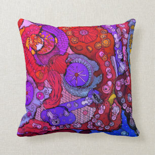 Bright Fuchsia, Orange and Blue Abstract  Pillow