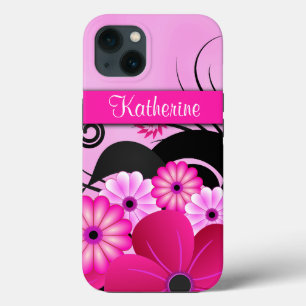 Bright Fuchsia Pink Floral Hibiscus Flowers Tough iPhone 13 Case