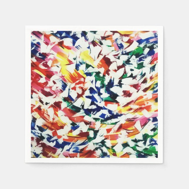 Bright Fun Artistic Blue Red Yellow Abstract Paint Napkin (Front)