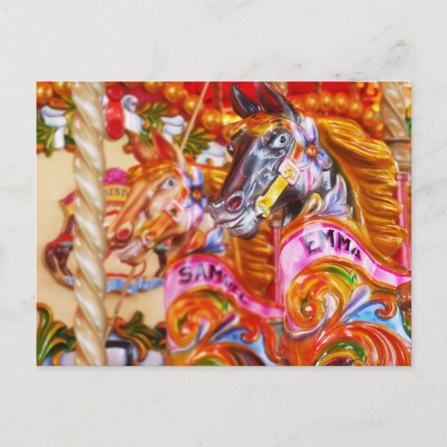 Bright Fun Carousel Horses Postcard (Front)