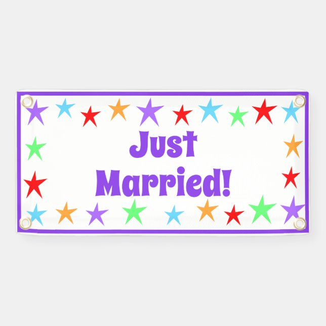 Bright Fun Just Married Banner (Horizontal)