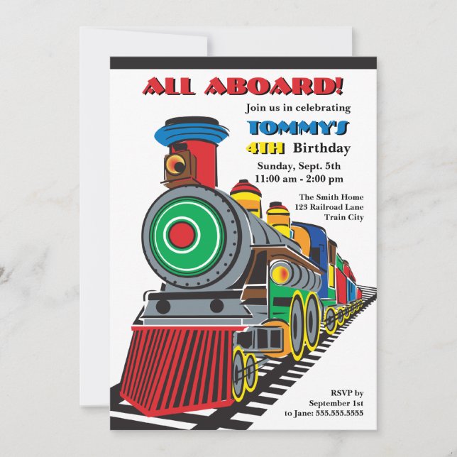 Bright Fun Kid Train Invitation (Front)