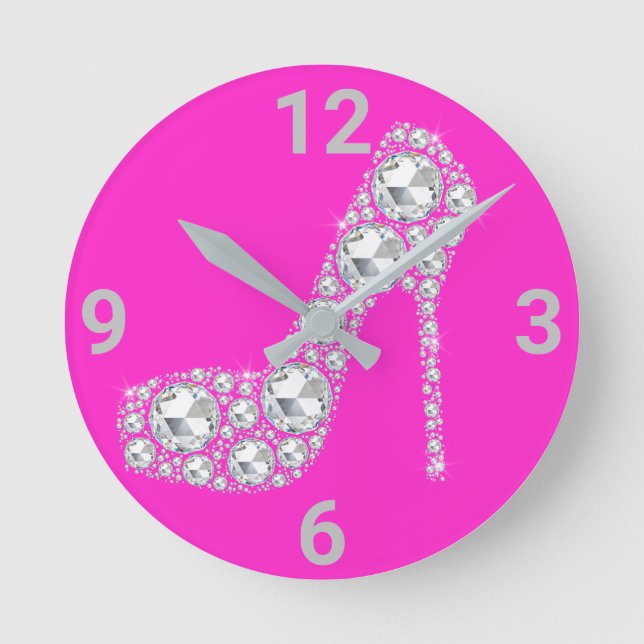 BRIGHT & FUN PINK DIAMOND HIGH HEEL WALL CLOCK (Front)