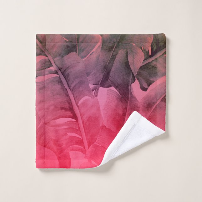 Bright Fun Pink Tropical Summer Palm Leaves Bath Towel Set (Wash Cloth)