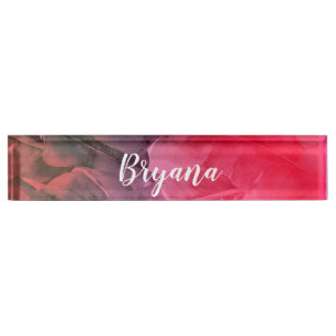 Bright Fun Pink Tropical Summer Palm Leaves Nameplate