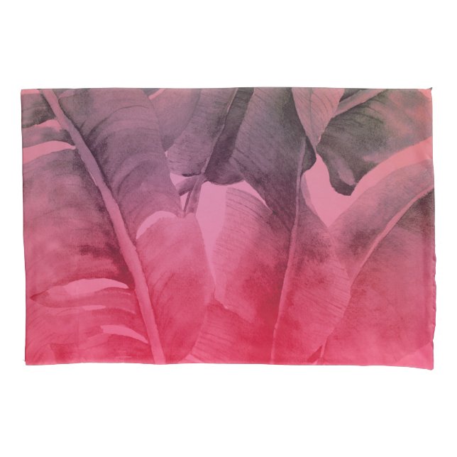 Bright Fun Pink Tropical Summer Palm Leaves Pillowcase (Front)