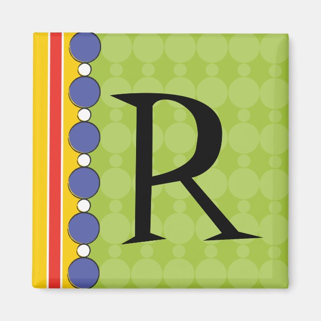Bright Fun Polka Dot Monogram Magnet (Front)
