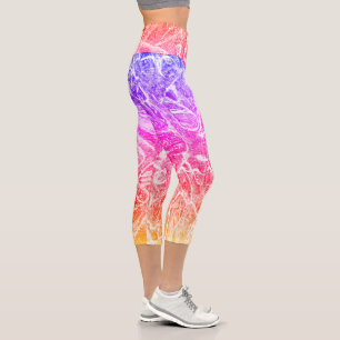 Bright Fun Rainbow Colours Abstract Marble  Capri Leggings