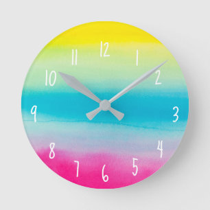Bright Fun Watercolor Round Clock