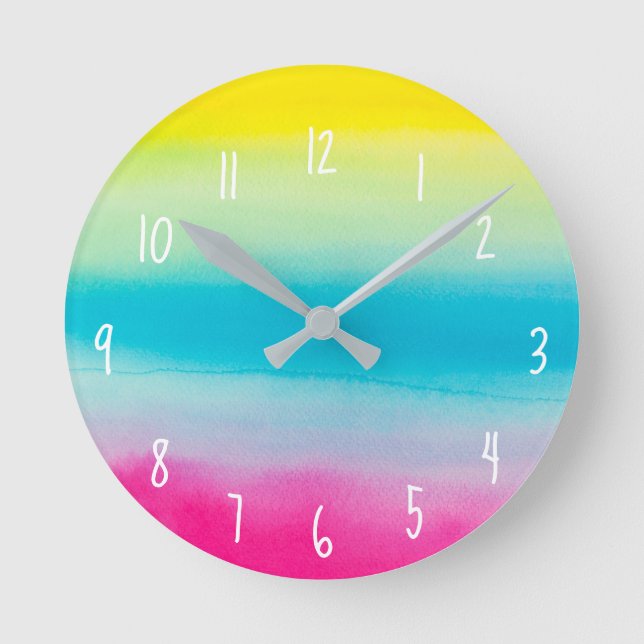 Bright Fun Watercolor Round Clock (Front)