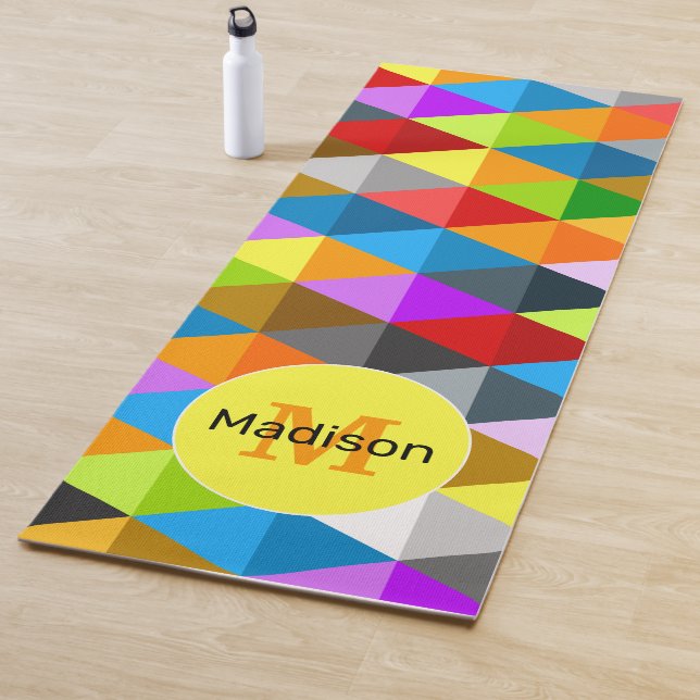 Bright funky colourful triangles pattern Monogram Yoga Mat (In Situ)