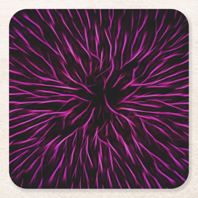 Bright Funky Hot Pink Firecracker Abstract Square Paper Coaster (Front)