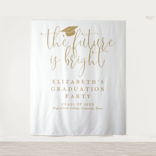 Bright Future Gold Graduation Party Photo Backdrop Tapestry (Front)