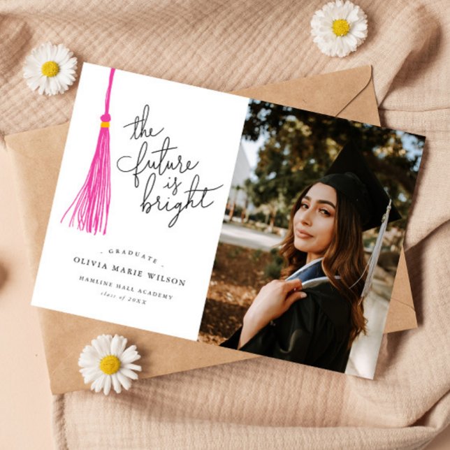 Bright Future Pink Tassel Graduation Announcement (Creator Uploaded)