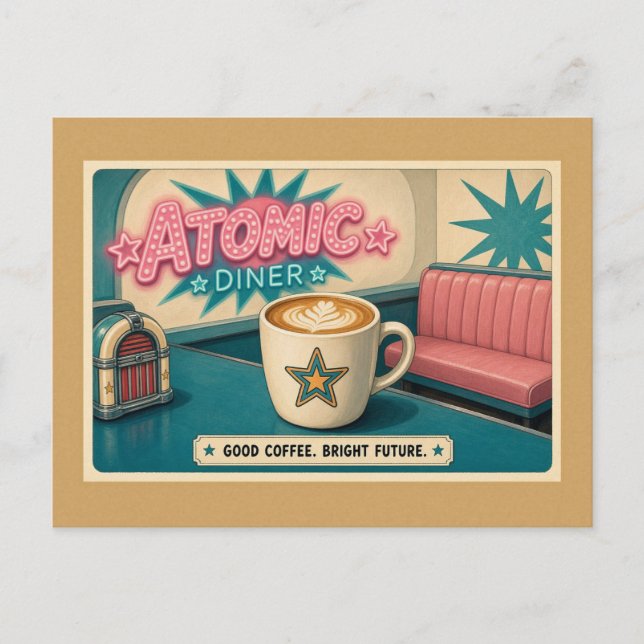 Bright Future Retro Atomic Diner Star Latte Postcard (Front)