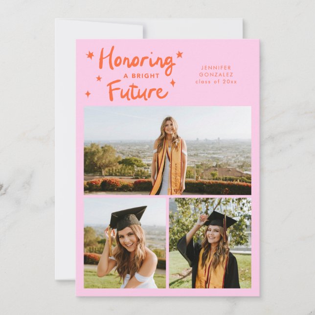 Bright Future Stars Multi Photo Orange Pink Grad Announcement (Front)