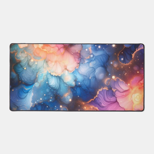Bright Galaxy Alcohol Ink Desk Mat (Front)