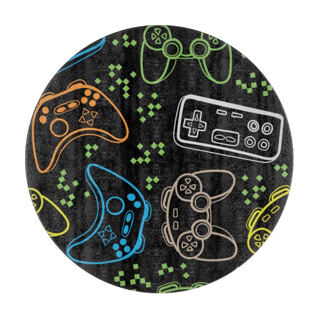 Bright gaming joysticks: cool pattern. cutting board (Front)