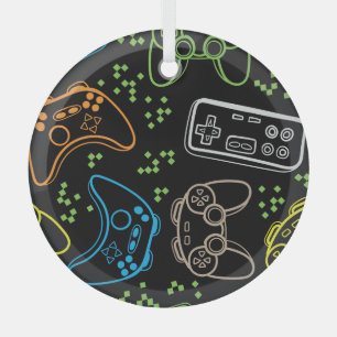 Bright gaming joysticks: cool pattern. glass tree decoration
