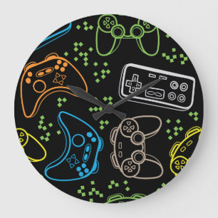 Bright gaming joysticks: cool pattern. large clock