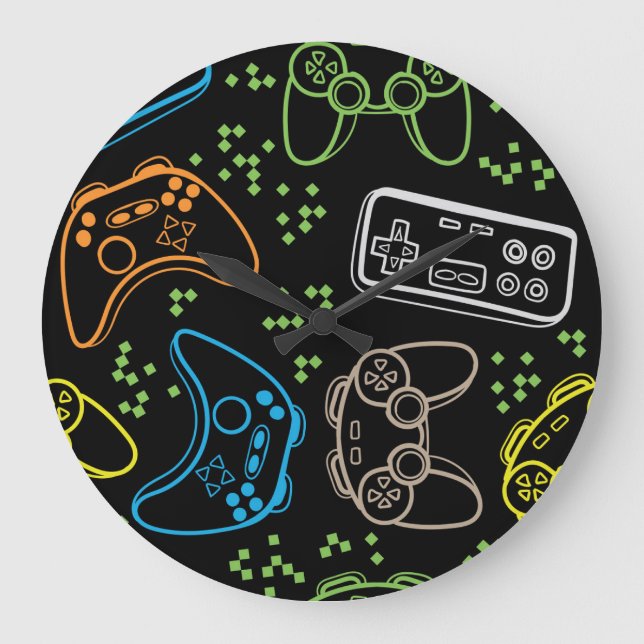 Bright gaming joysticks: cool pattern. large clock (Front)