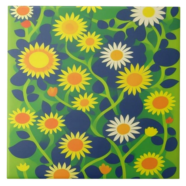 Bright Garden Blooms Ceramic Tile (Front)