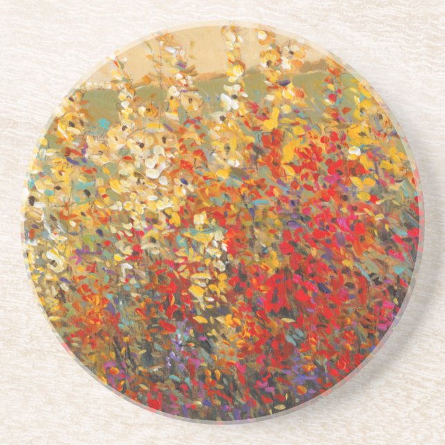 Bright Garden Mural of Spring Wildflowers Coaster (Front)