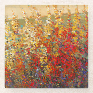 Bright Garden Mural of Spring Wildflowers Glass Coaster
