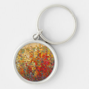 Bright Garden Mural of Spring Wildflowers Key Ring