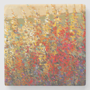 Bright Garden Mural of Spring Wildflowers Stone Coaster