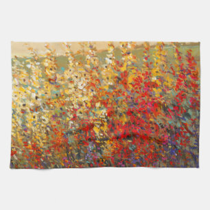 Bright Garden Mural of Spring Wildflowers Tea Towel